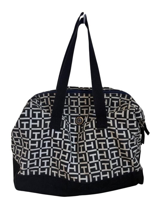 Tommy Hilfiger Handbags - Tommy Hilfiger Black & White Monogram Tote Bag With Zip Closure